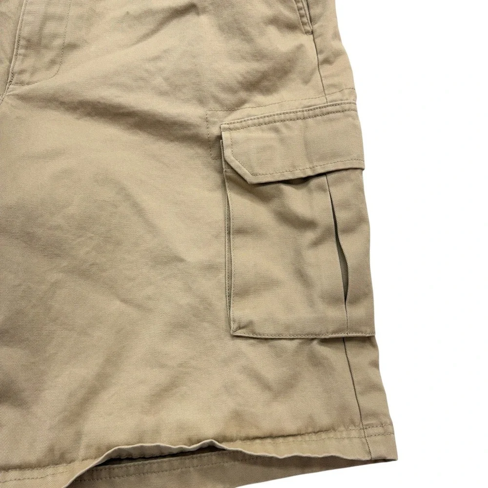 Lands End Mens Cargo Shorts 36 Tan Khaki 100% Cotton Twill Casual Utility Hiking